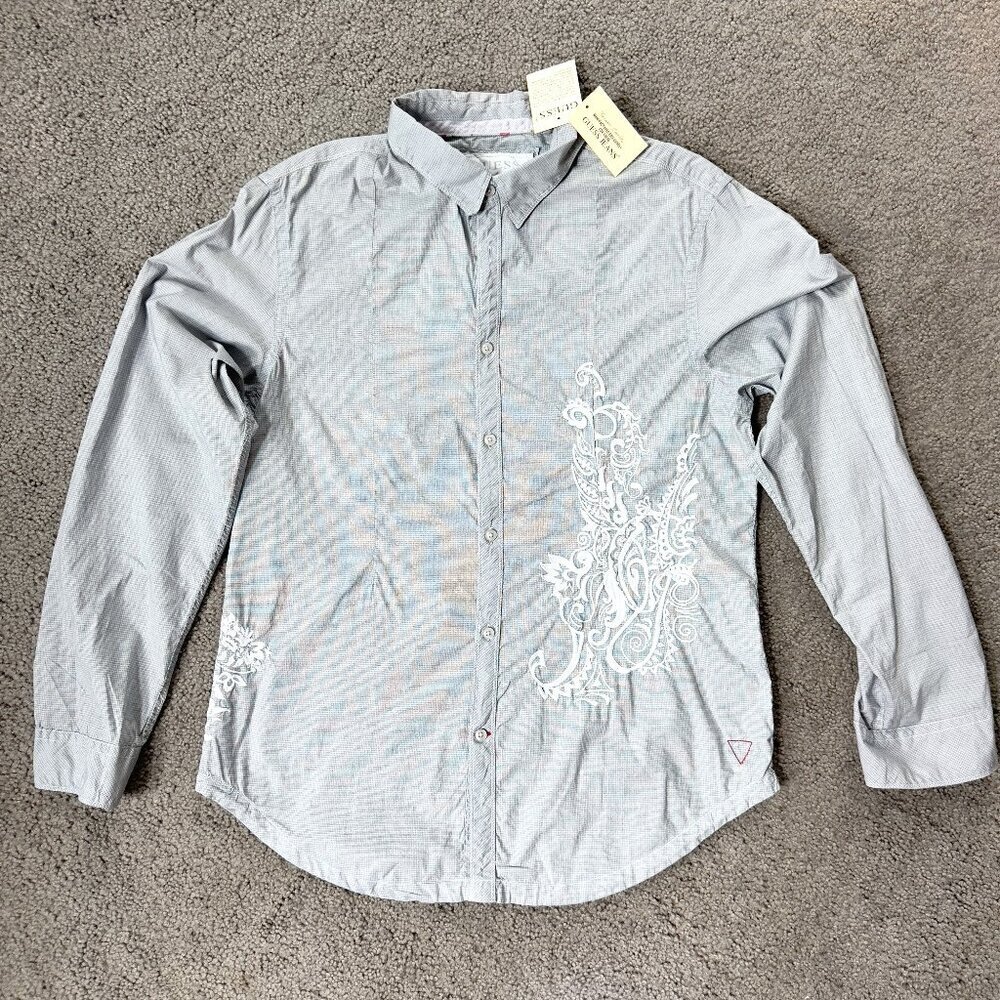 Guess Embroidered Men's Shirt - NWT - 100% Cotton - Western - Illusion Blue